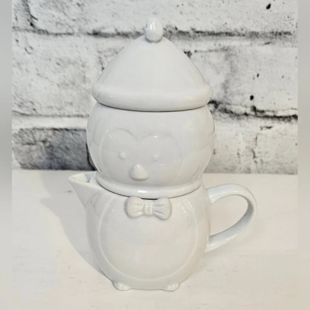 Vintage Penguin Creamer and Sugar Bowl Stacked.